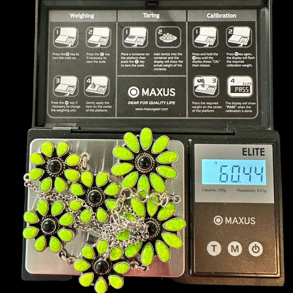 Green Aurora Opals & Black Onyx in Solid Sterling Silver Necklace & Earring Set - Picture 11 of 14